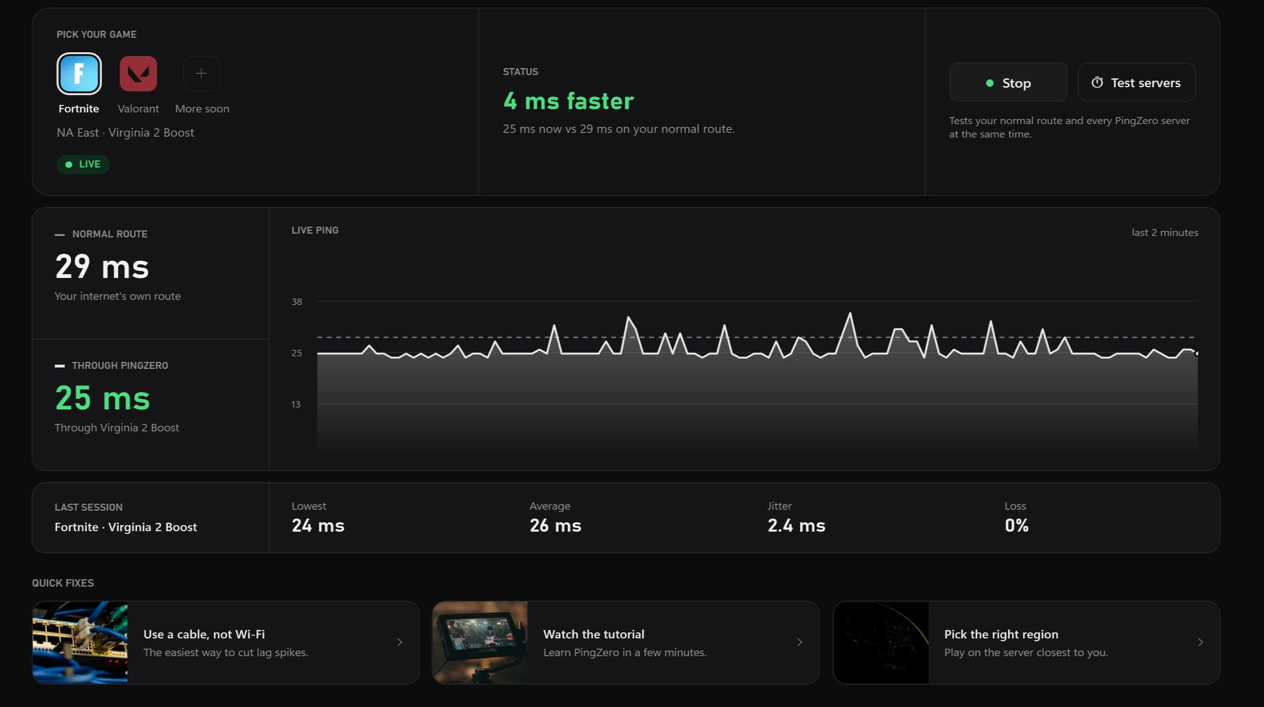 The PingZero app, Home page