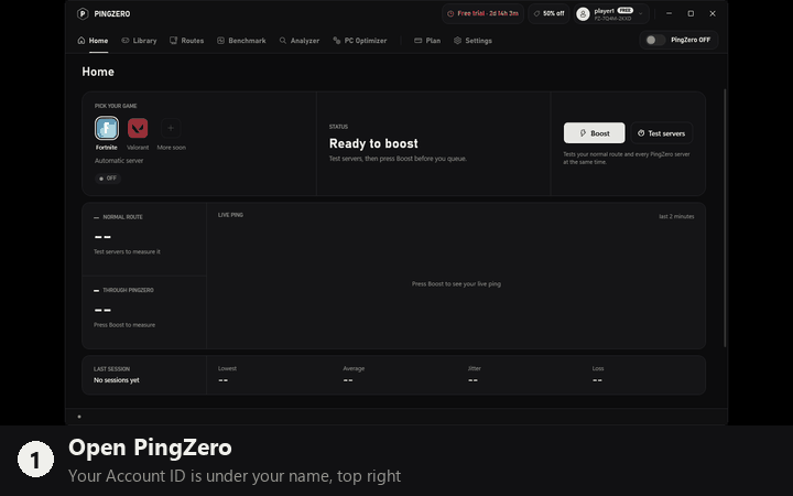 In the PingZero app, your Account ID is under your name at the top right. Or open Settings and press the copy button next to Account ID.